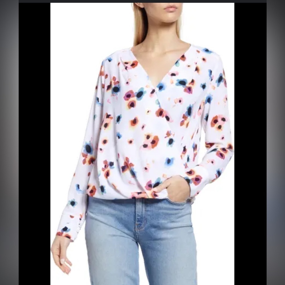 Halogen cross front floral blouse